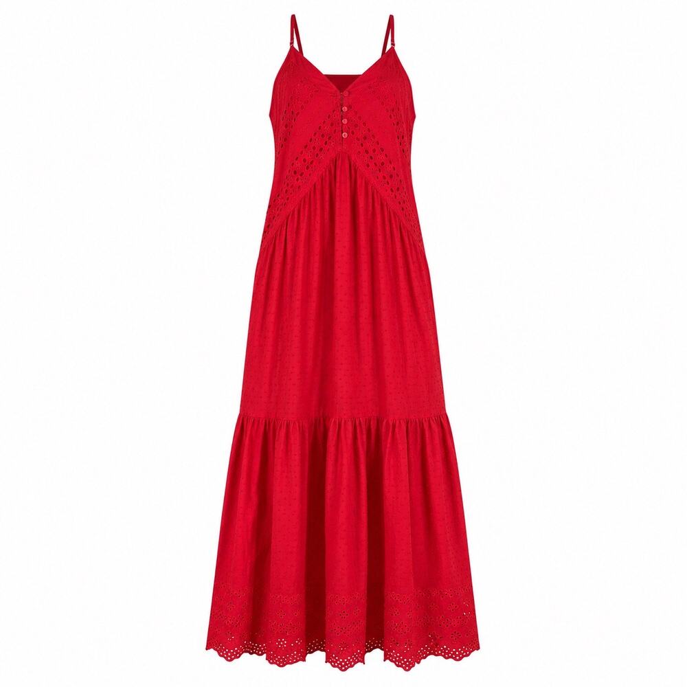 Super Natural by Secret Mission Daniella Cotton Eyelet Dress Red Size S - Picture 11 of 15